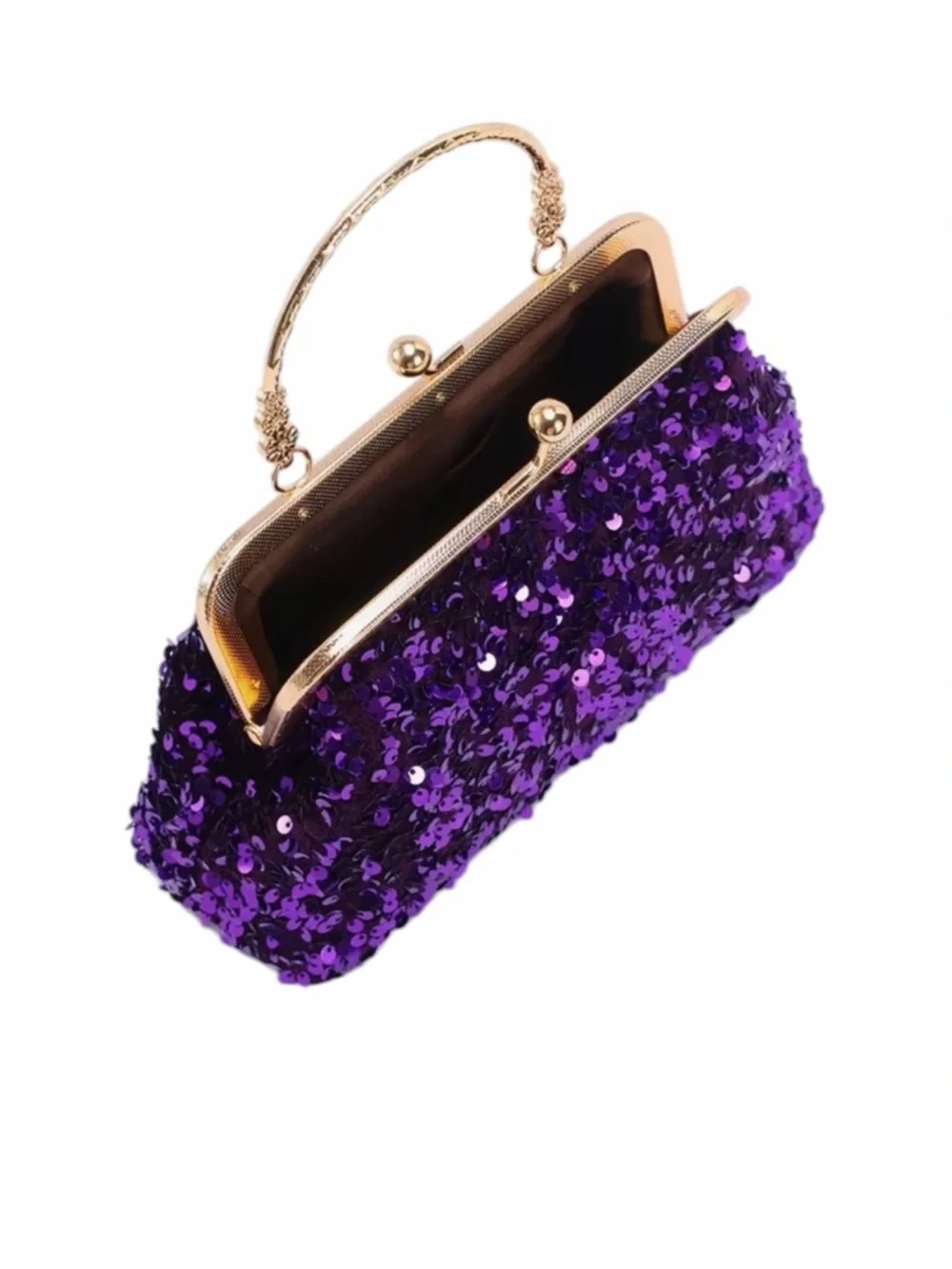 Purple Sequin Kiss-Lock Evening Bag with Gold Handle New Without Tags